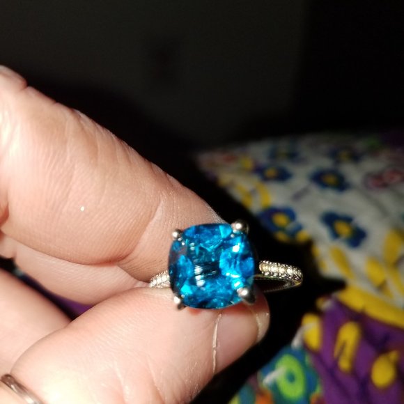 4 carat excellent London blue ring with cz sterling silver cushion shape - Picture 4 of 4